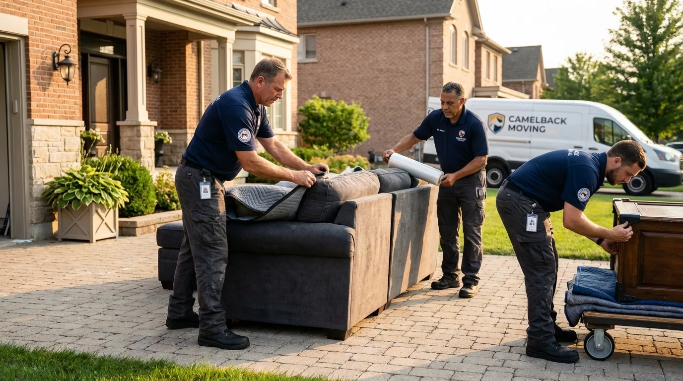 Large estate moving crew wrapping furniture in Calvert, TX
